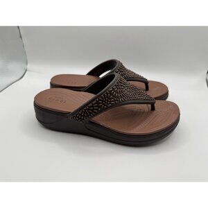 Crocs Women’s 6 Monterey Diamante Thong Wedge Sandal Espresso/Bronze